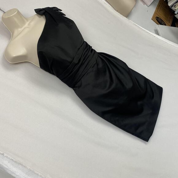 Davids Bridal Dress Women 14 Black Satin One Shoulder Bow Ruched Party LBD 84333 - Picture 3 of 13